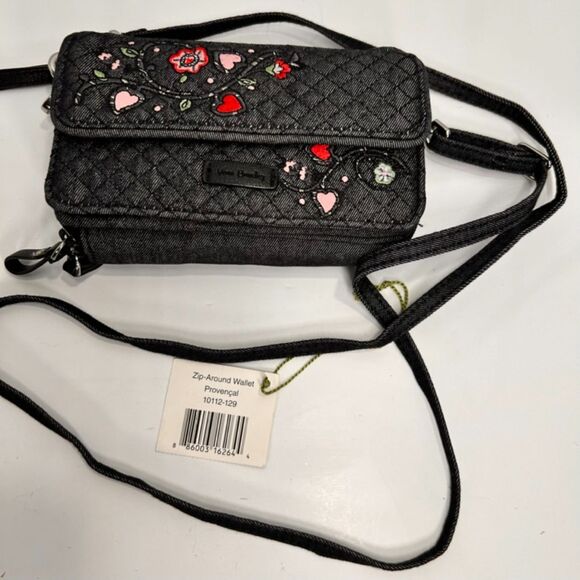 Vera Bradley Solid Shoulder Purse and Matching Crossbody Wallet w/ Wristlet RFID - Picture 9 of 15